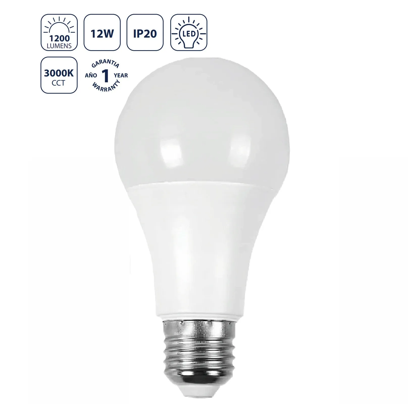 Bombillo LED A19 9W 6500K Luz Fría - Chip SMD 5730, Rosca E27, 900 Lumens, 60X110mm. Acabado Blanco. Foco.