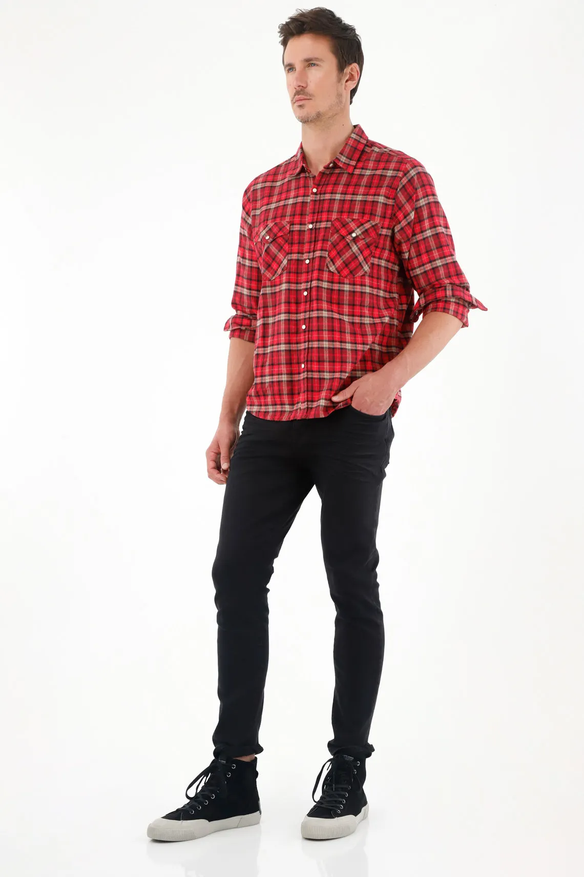 Camisa tipo leñadora roja para hombre