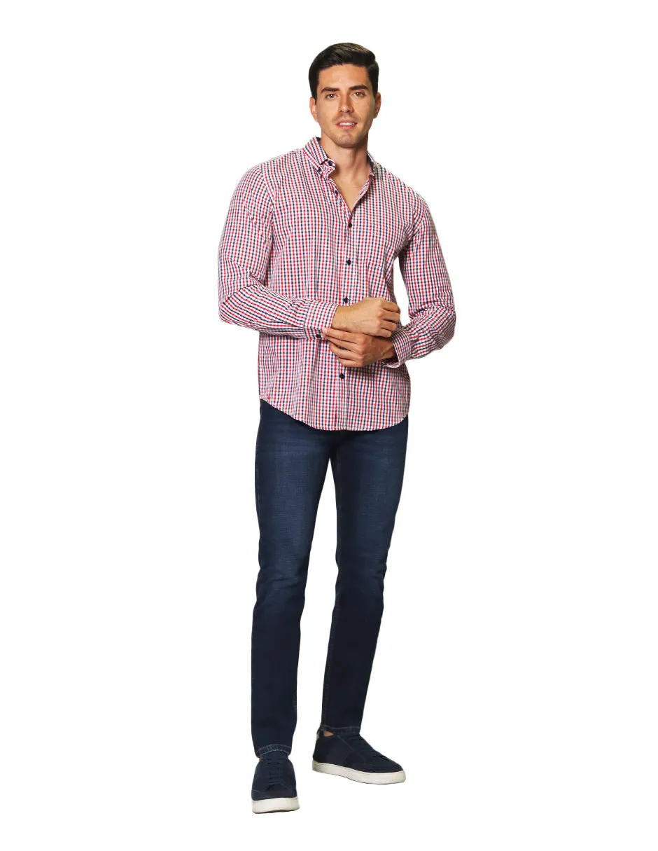 Camisas Hombre Casuales De Manga Larga Con Estampado De Cuadros Regular Fit B35205 1