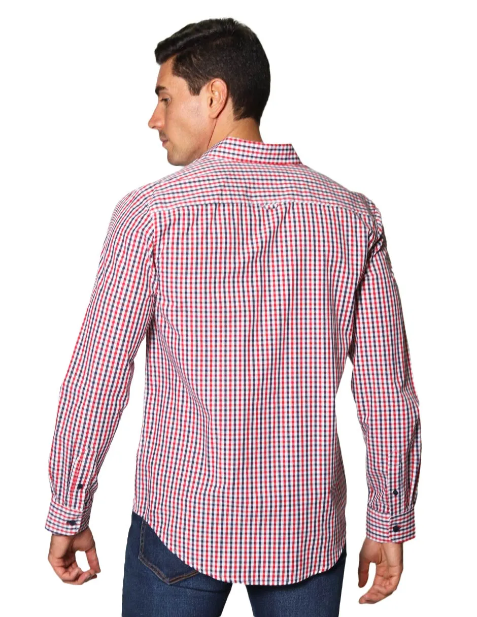 Camisas Hombre Casuales De Manga Larga Con Estampado De Cuadros Regular Fit B35205 1