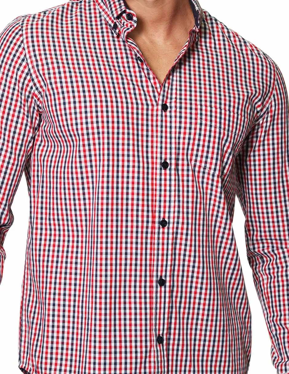 Camisas Hombre Casuales De Manga Larga Con Estampado De Cuadros Regular Fit B35205 1