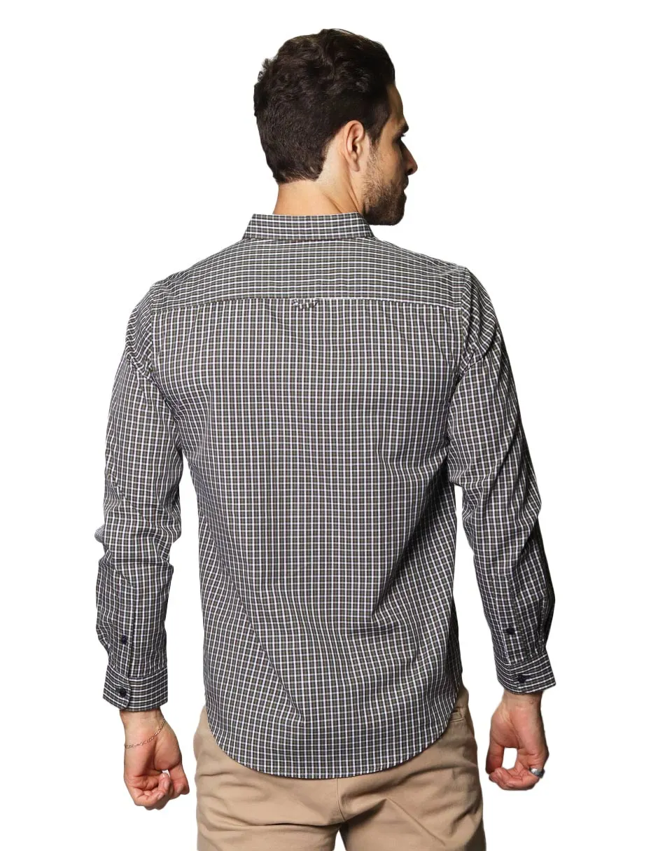 Camisas Hombre Casuales De Manga Larga Con Estampado De Cuadros Regular Fit B35207 2