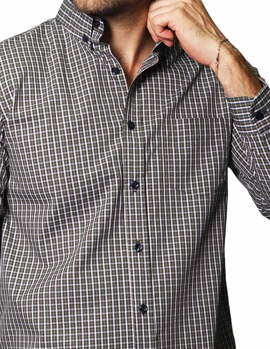 Camisas Hombre Casuales De Manga Larga Con Estampado De Cuadros Regular Fit B35207 2