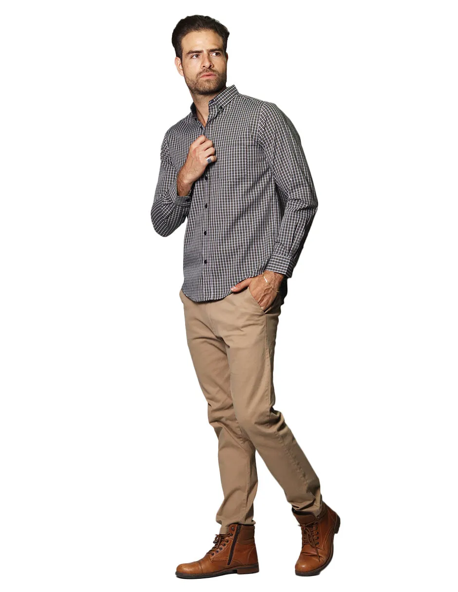 Camisas Hombre Casuales De Manga Larga Con Estampado De Cuadros Regular Fit B35207 2