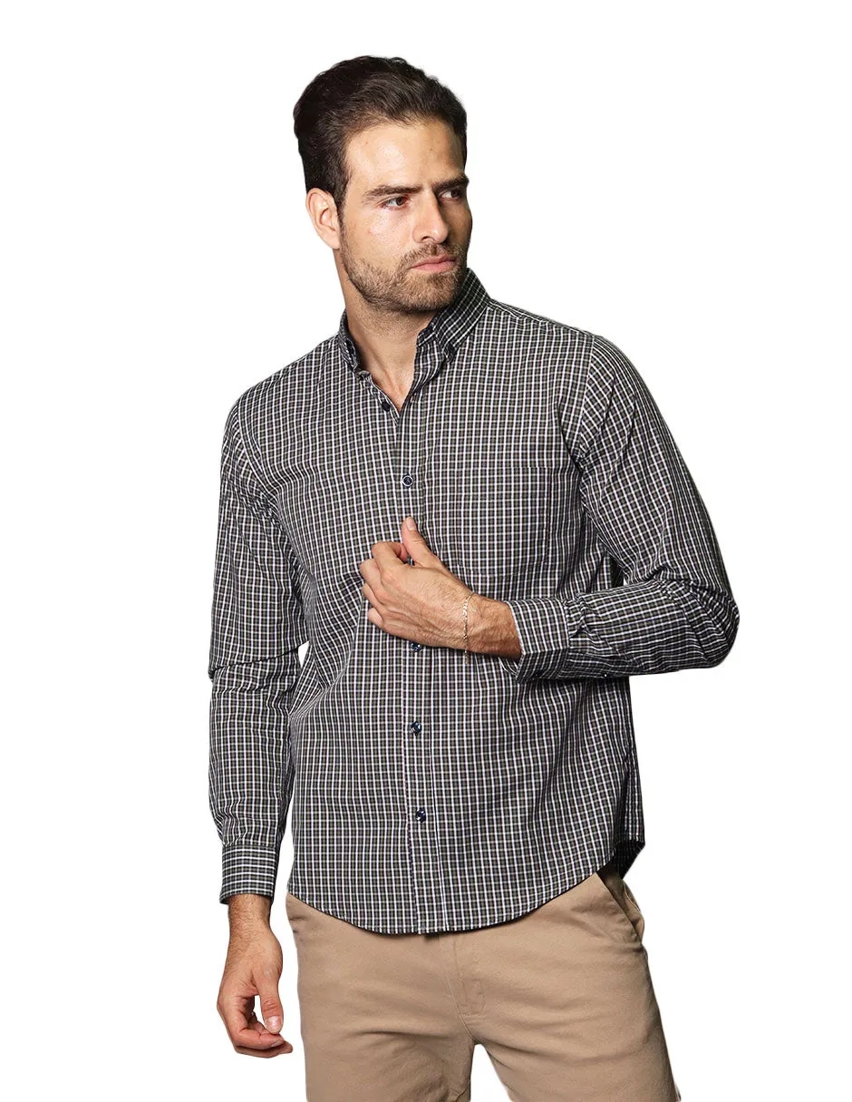 Camisas Hombre Casuales De Manga Larga Con Estampado De Cuadros Regular Fit B35207 2