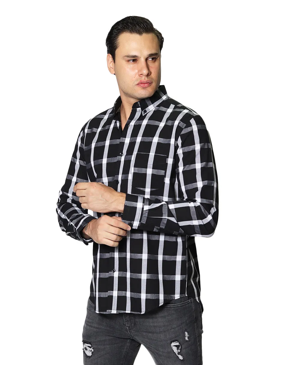 Camisas Hombre Casuales De Manga Larga Con Estampado De Cuadros Regular Fit B35207 5