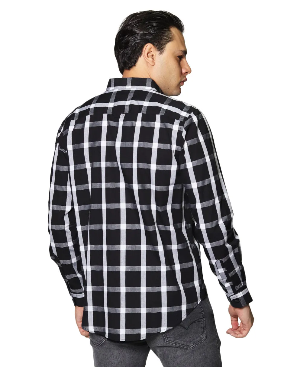 Camisas Hombre Casuales De Manga Larga Con Estampado De Cuadros Regular Fit B35207 5