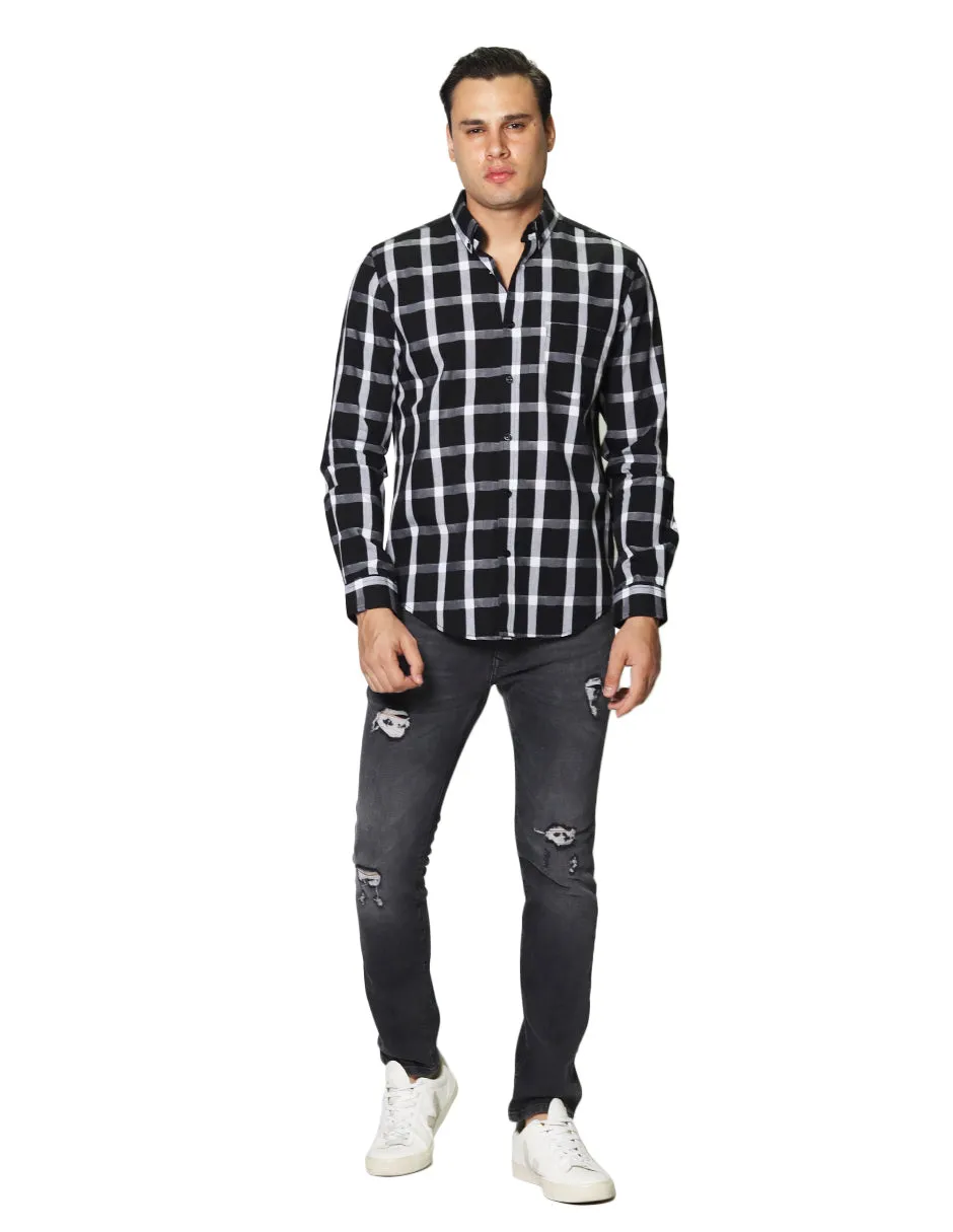 Camisas Hombre Casuales De Manga Larga Con Estampado De Cuadros Regular Fit B35207 5