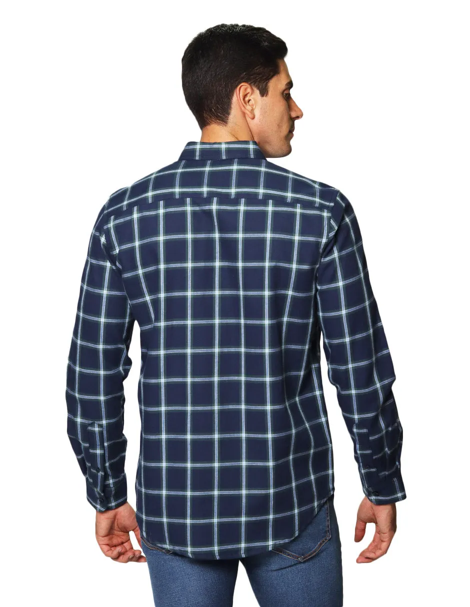 Camisas Para Hombre De Manga Larga Con Estampado De Cuadros Regular Fit B35229 Marino