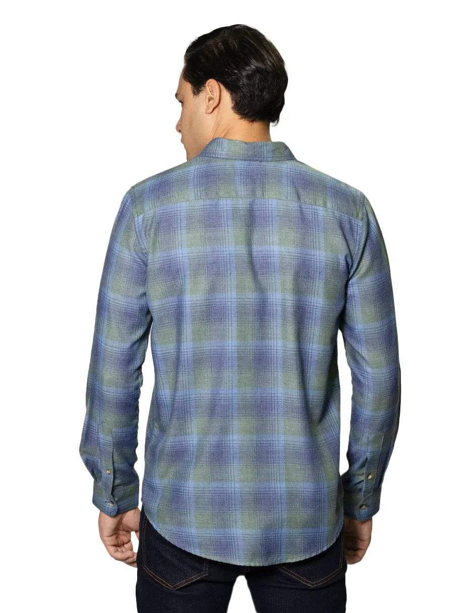 Camisas Para Hombre De Manga Larga Con Estapado De Cuadros Jaspeada Relaxed Fit B35119 Olivo
