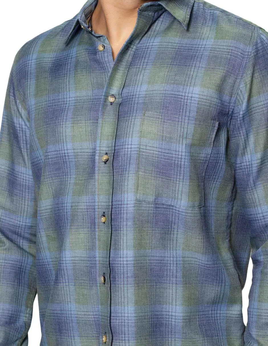 Camisas Para Hombre De Manga Larga Con Estapado De Cuadros Jaspeada Relaxed Fit B35119 Olivo