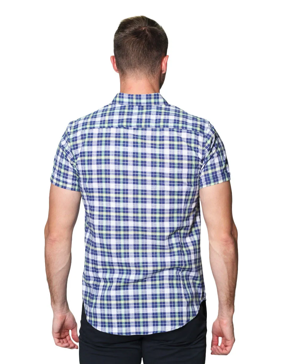 Camisas Para Hombre Manga Corta Estampado Cuadros Slim Fit B31361 Verde