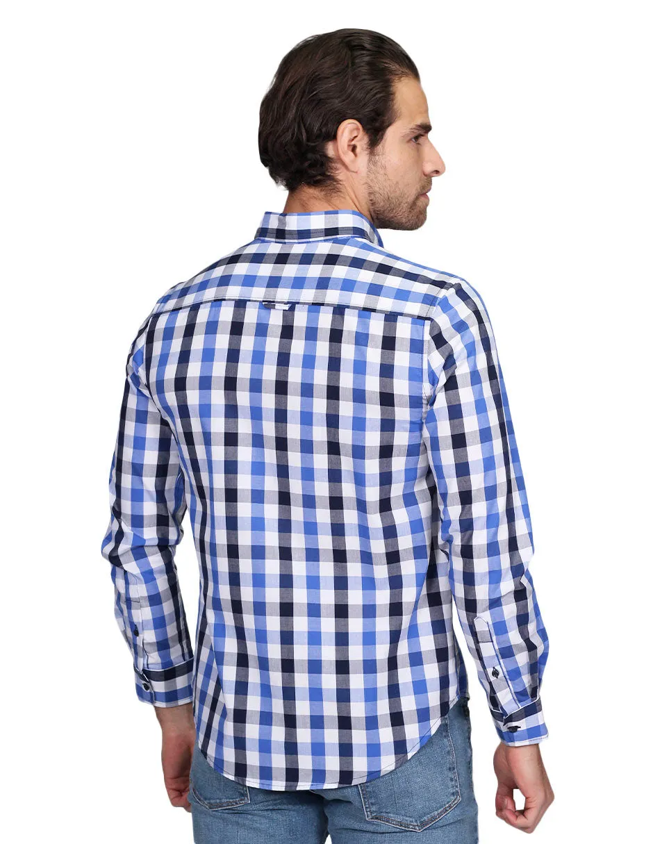 Camisas Para Hombre Manga Larga Cuadros Regular Fit Azul B21211