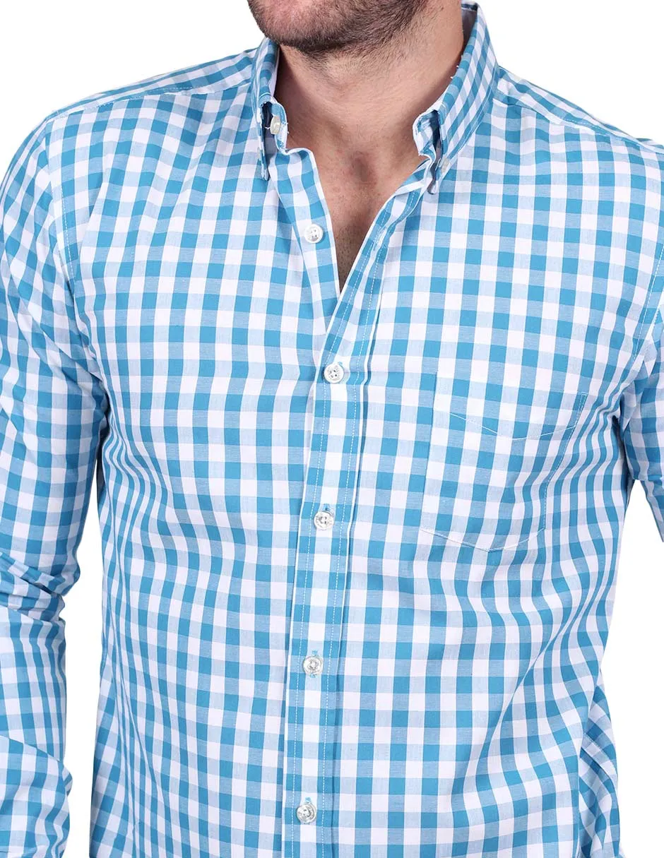 Camisas Para Hombre Manga Larga Cuadros Regular Fit Azul B25202