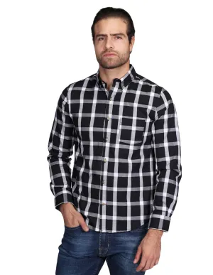 Camisas Para Hombre Manga Larga Cuadros Silm Fit Negro B21107