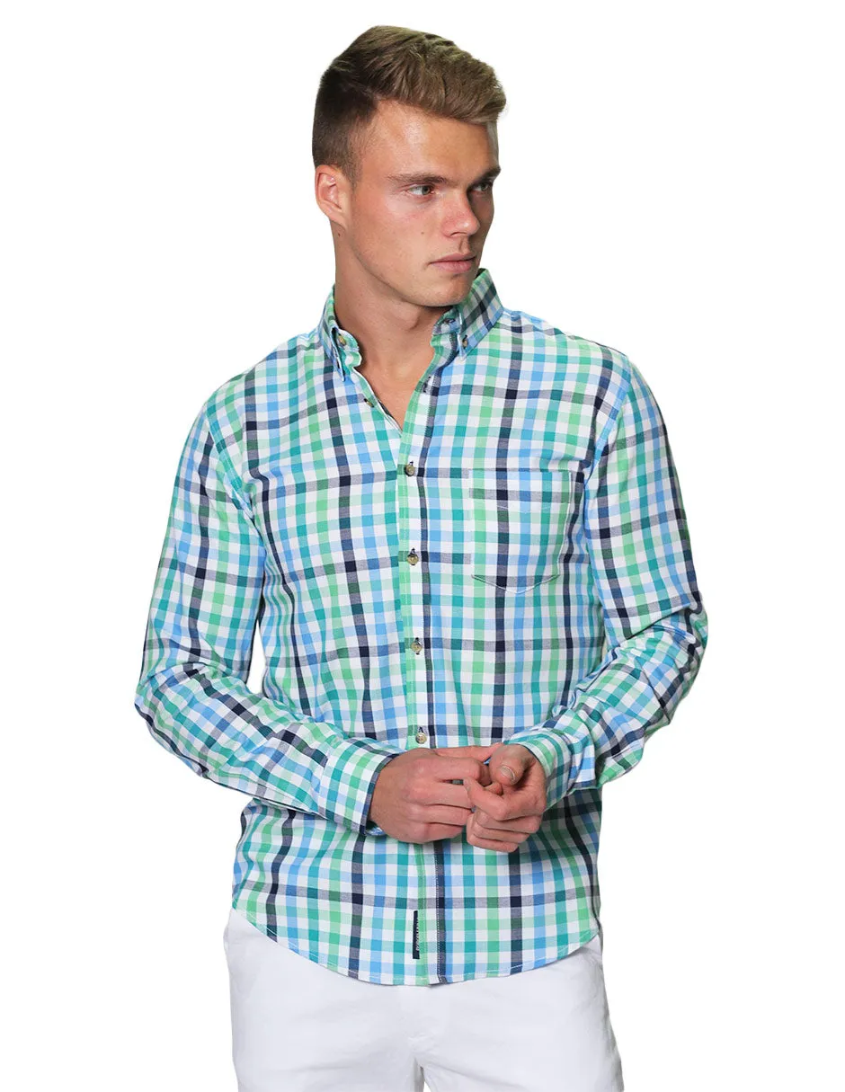Camisas Para Hombre Manga Larga Cuadros Slim Fit B31108 Verde