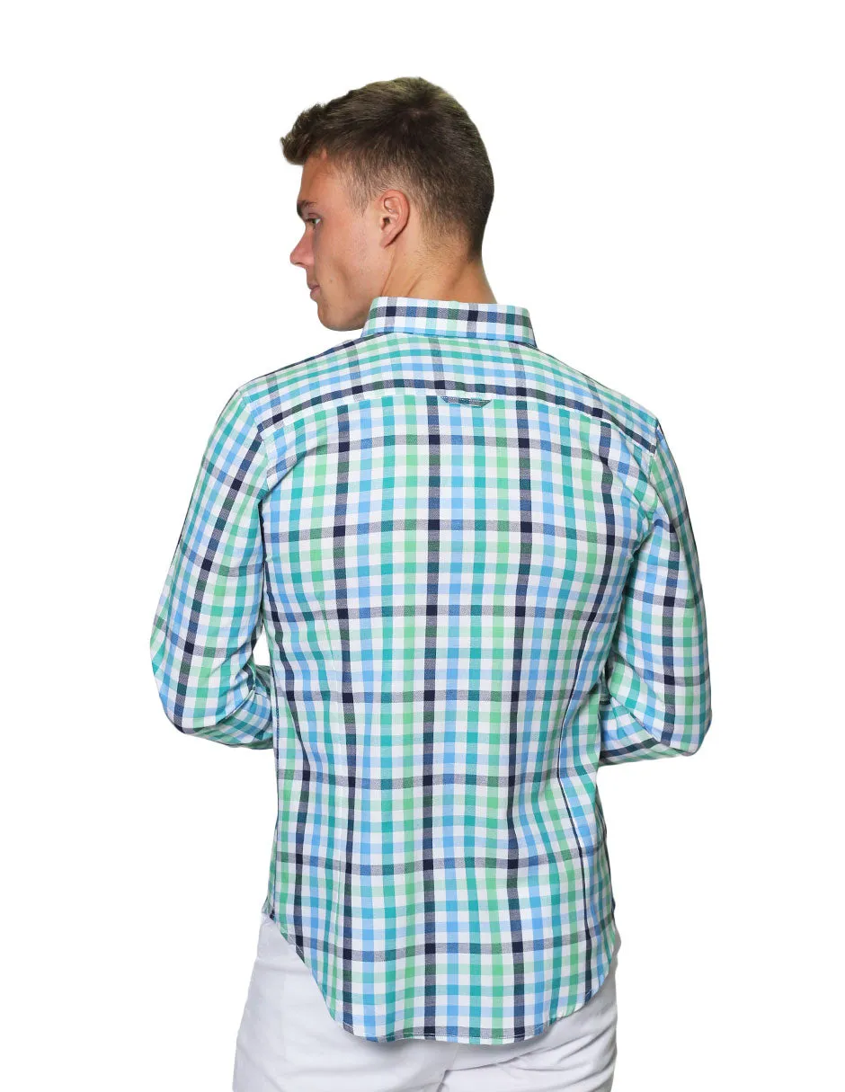 Camisas Para Hombre Manga Larga Cuadros Slim Fit B31108 Verde