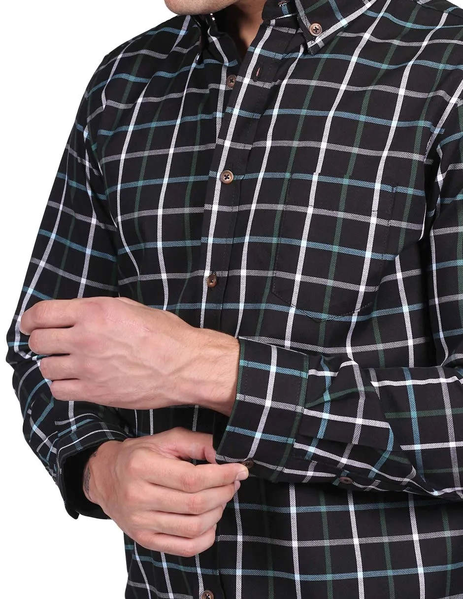 Camisas Para Hombre Manga Larga Cuadros Slim Fit Negro B25108