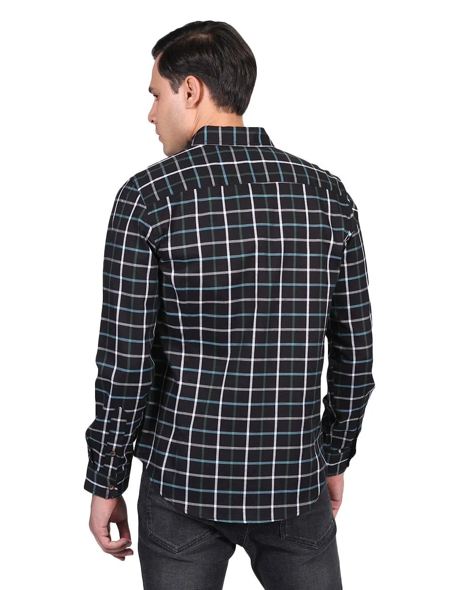 Camisas Para Hombre Manga Larga Cuadros Slim Fit Negro B25108