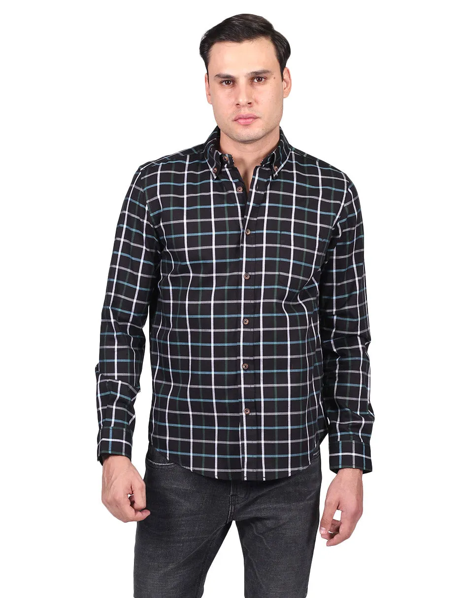 Camisas Para Hombre Manga Larga Cuadros Slim Fit Negro B25108