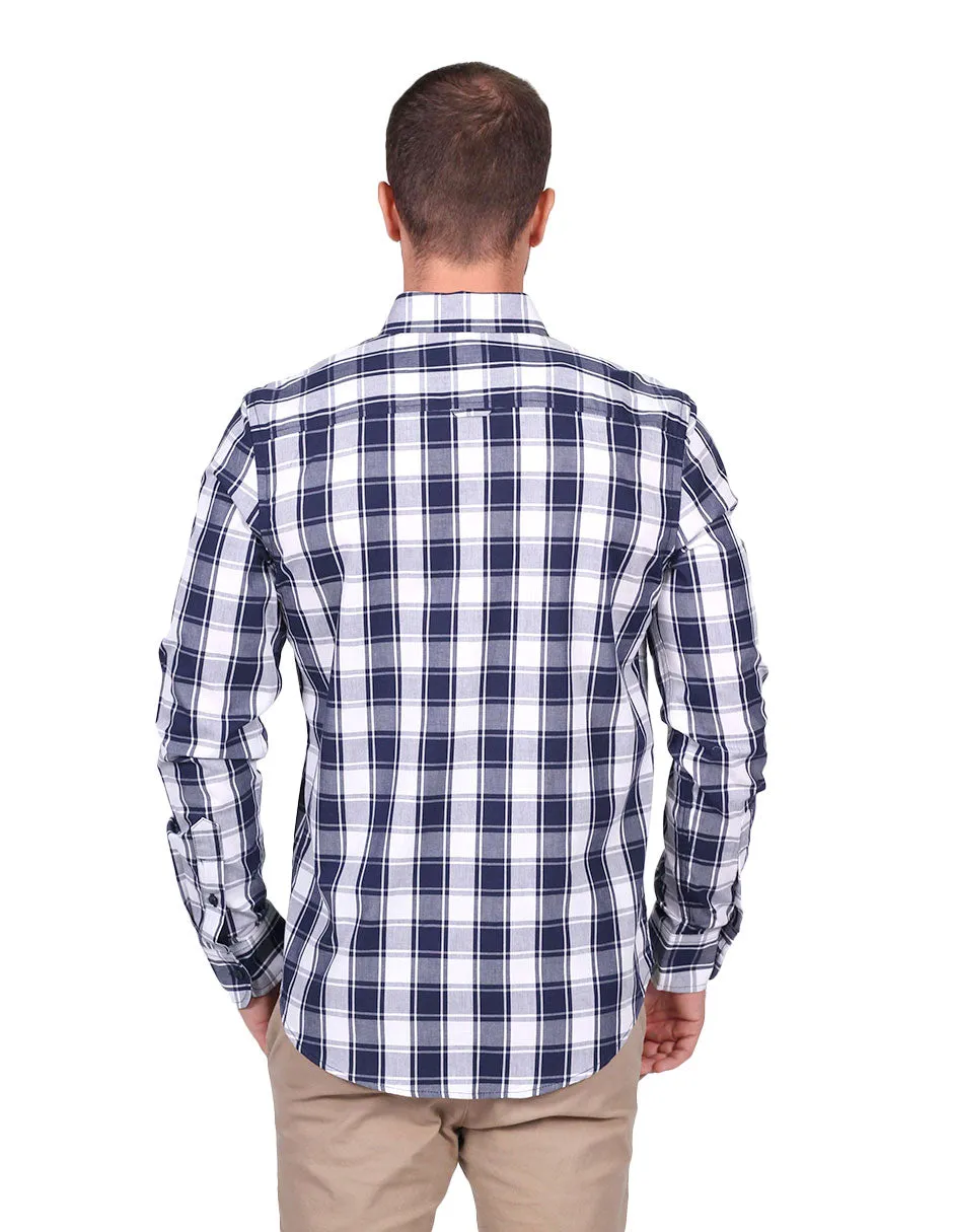 Camisas Para Hombre Moda Manga Larga Cuadros B25226 Blanco