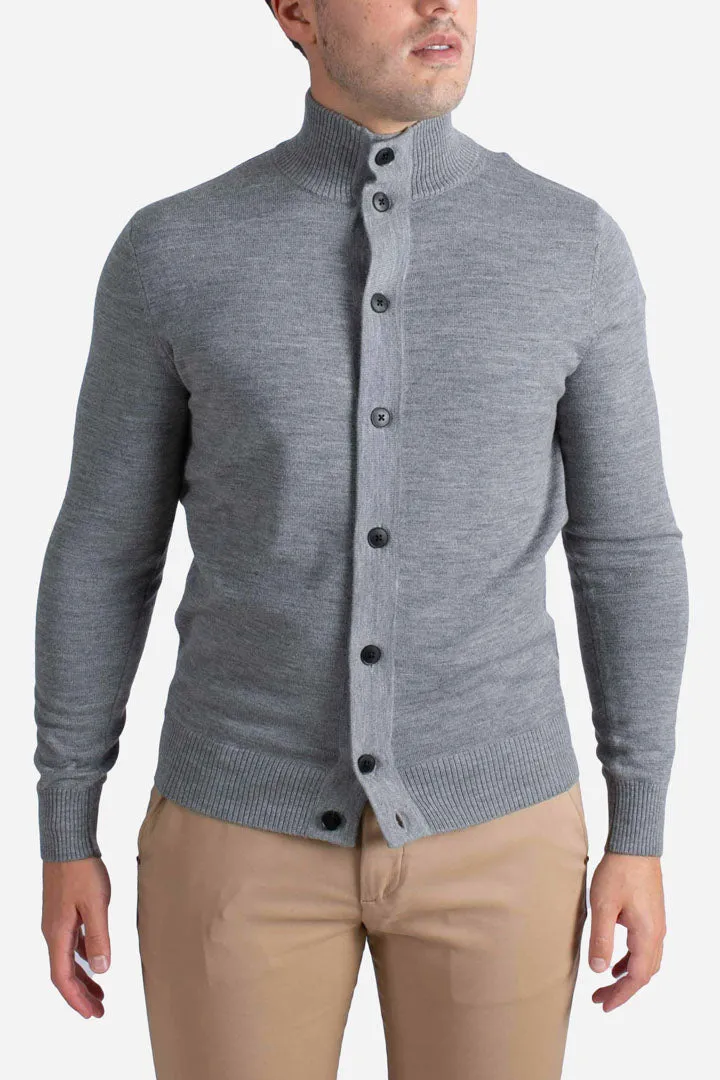 Cardigan da uomo grey melange Savile in lana merino