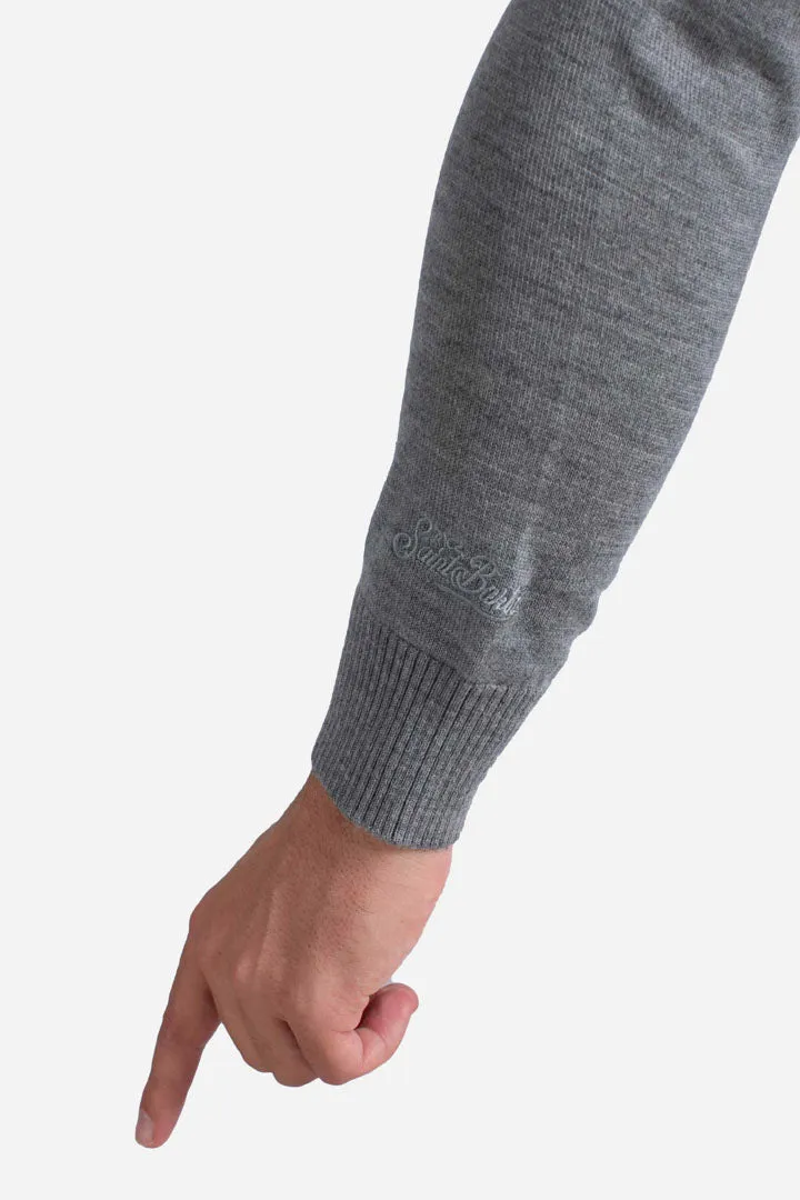 Cardigan da uomo grey melange Savile in lana merino