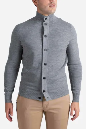 Cardigan da uomo grey melange Savile in lana merino