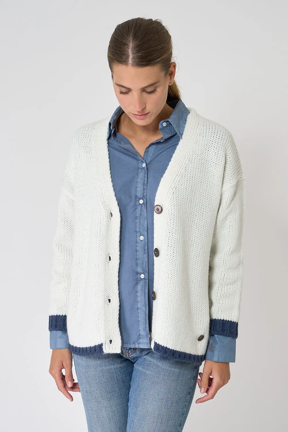 Chaqueta de punto oversize puños a contraste