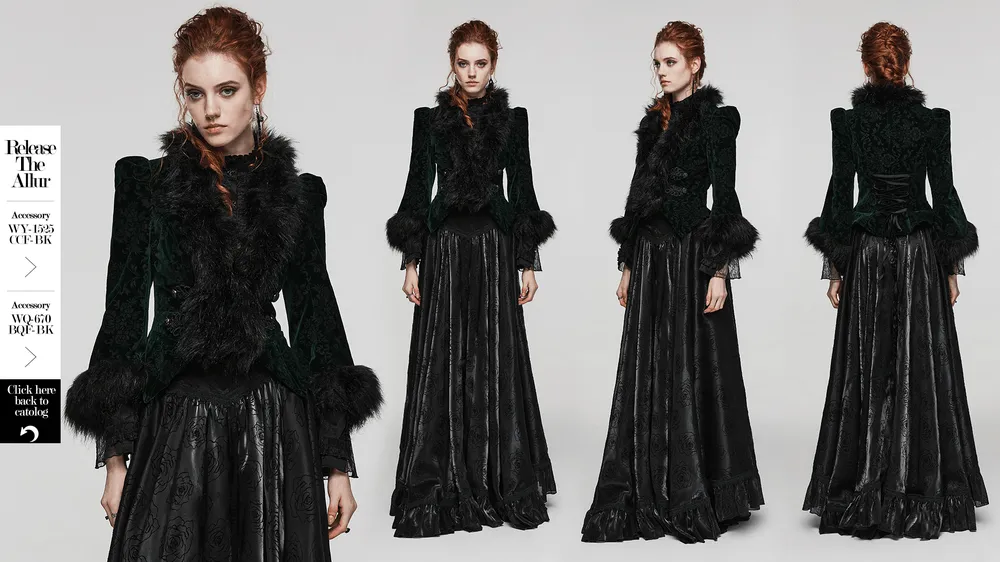 Embossed Velvet Goth Short Jacket with Wool Trim