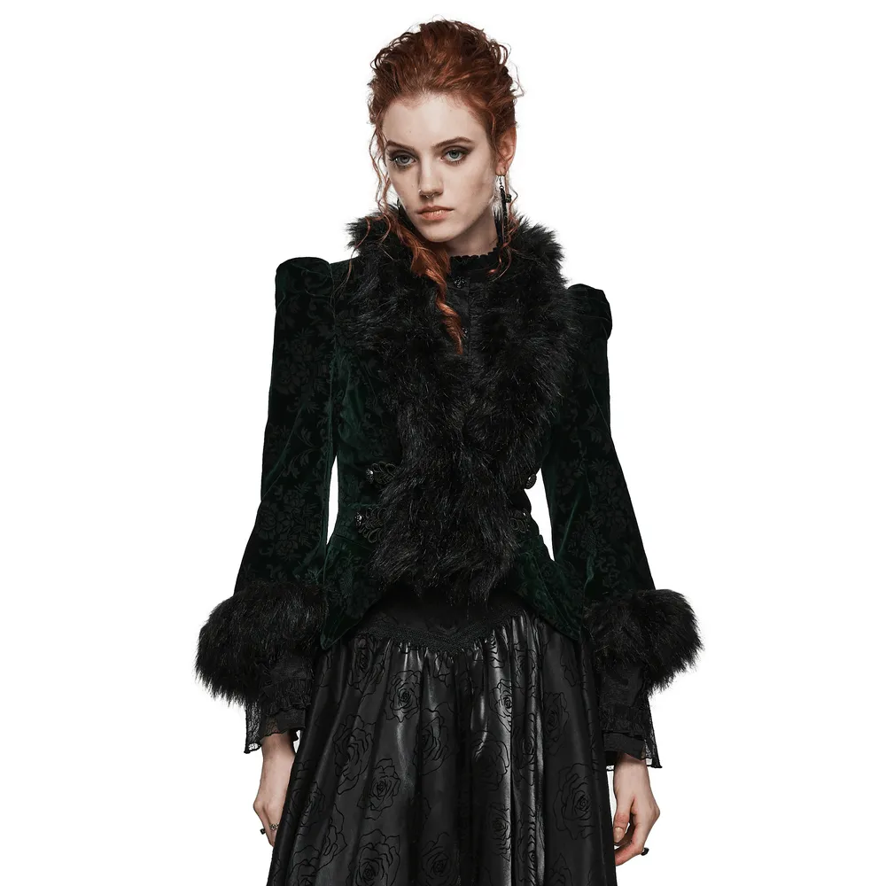Embossed Velvet Goth Short Jacket with Wool Trim