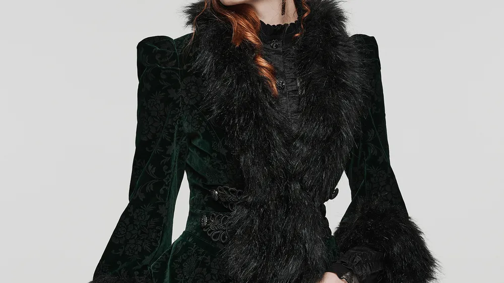 Embossed Velvet Goth Short Jacket with Wool Trim