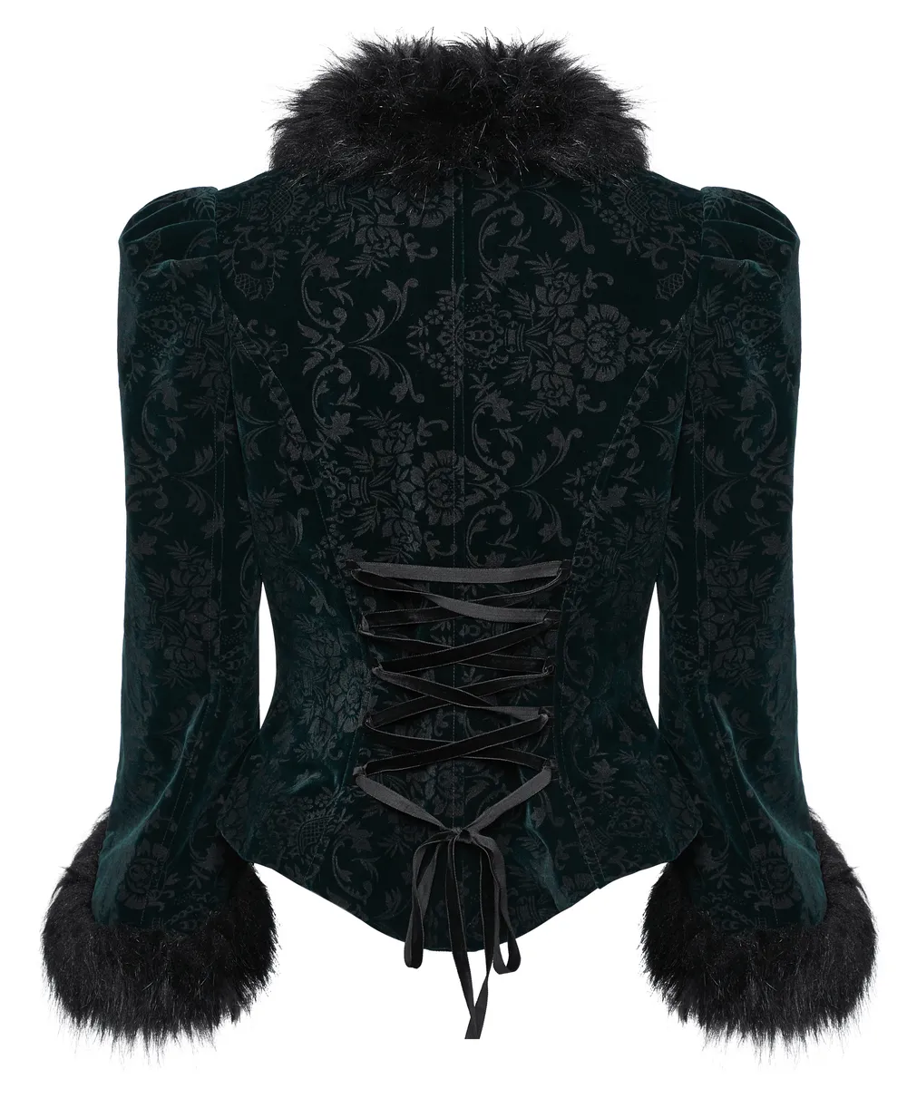 Embossed Velvet Goth Short Jacket with Wool Trim