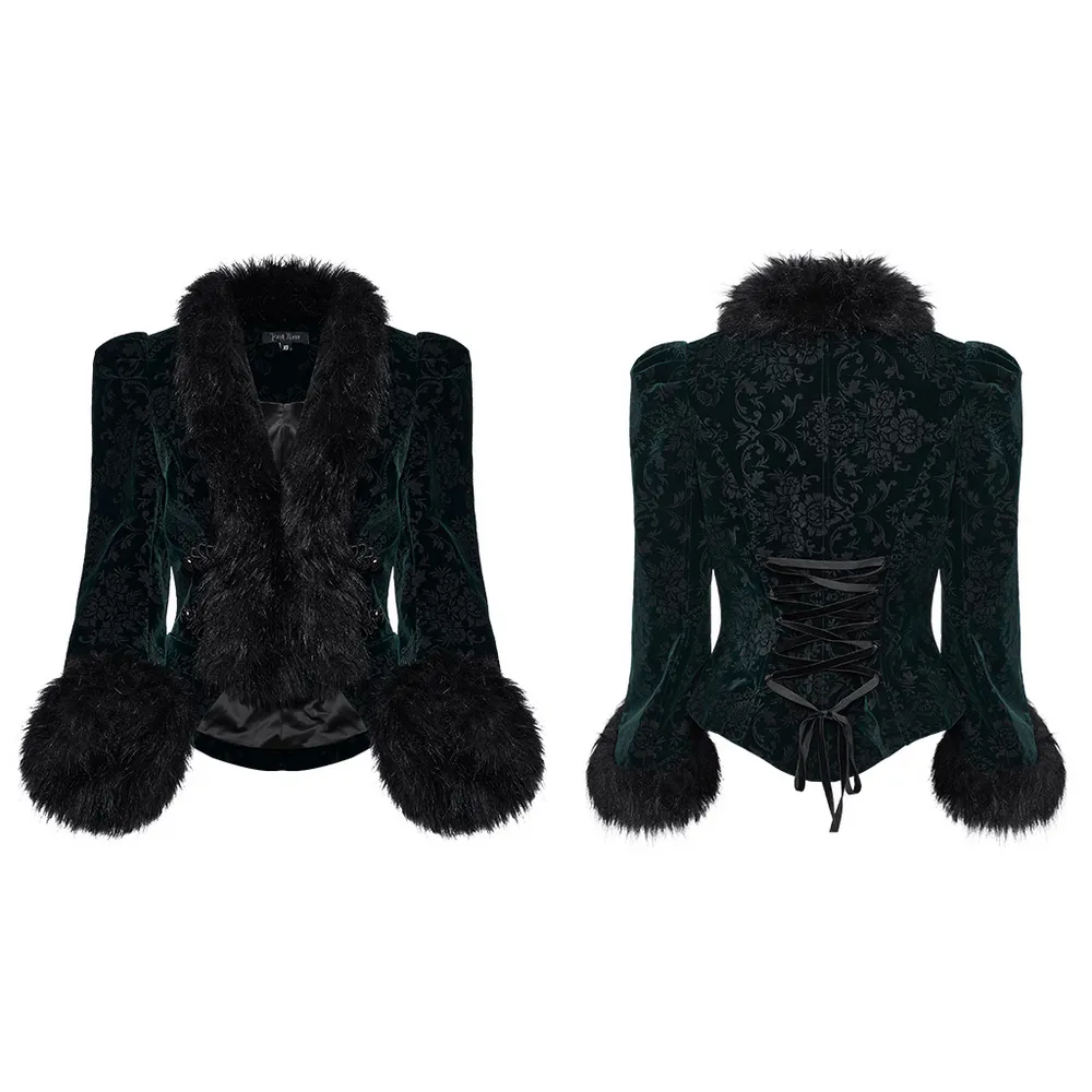 Embossed Velvet Goth Short Jacket with Wool Trim