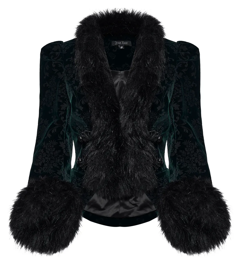 Embossed Velvet Goth Short Jacket with Wool Trim