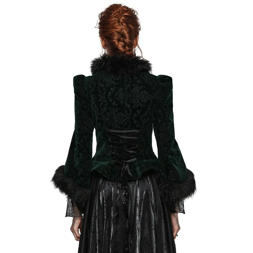 Embossed Velvet Goth Short Jacket with Wool Trim