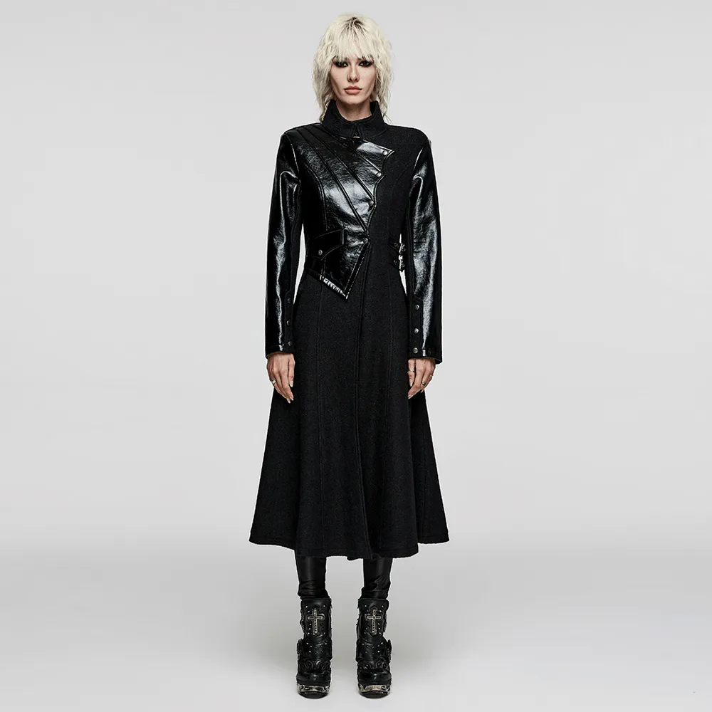 Faux Leather Wool Blend Gothic Coat