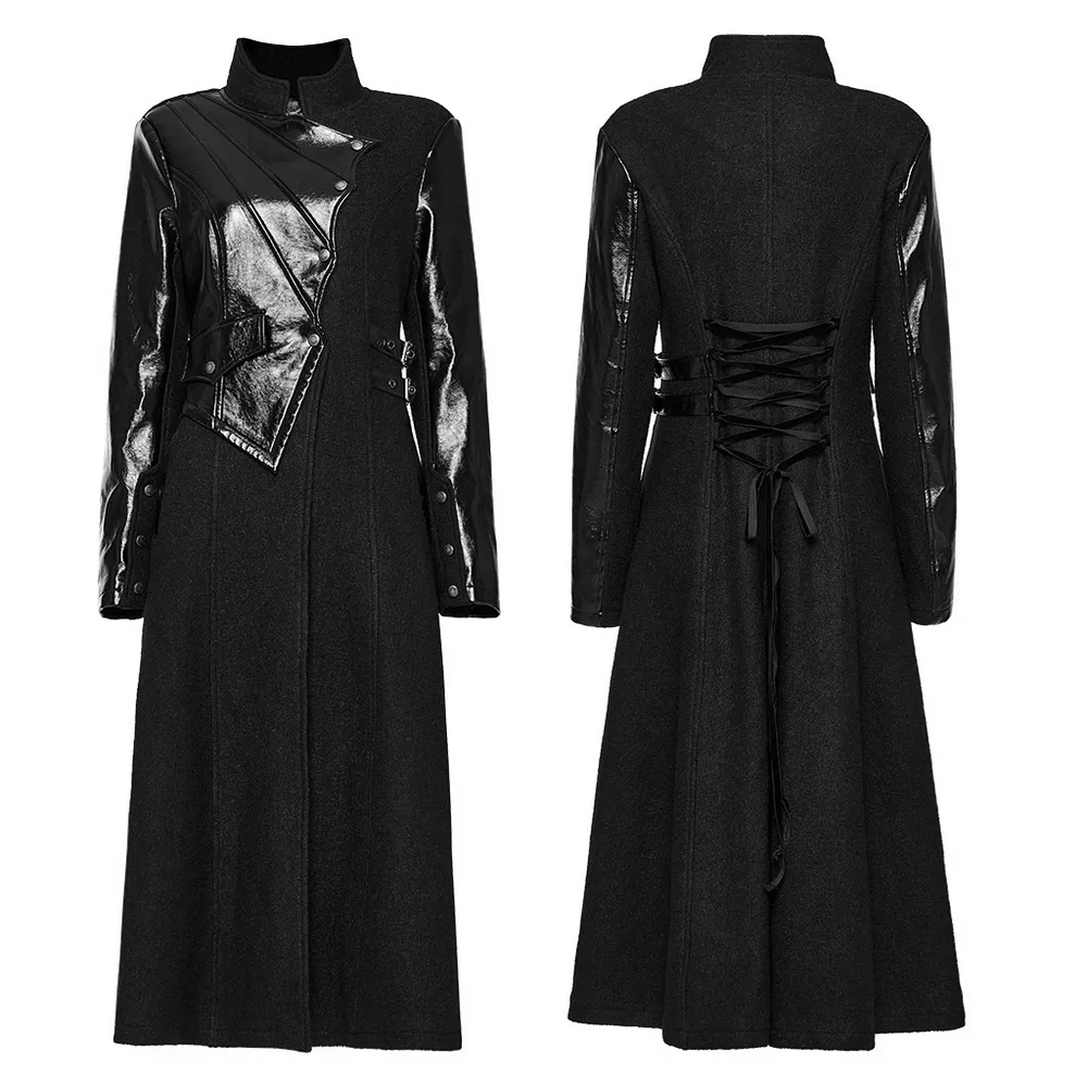 Faux Leather Wool Blend Gothic Coat