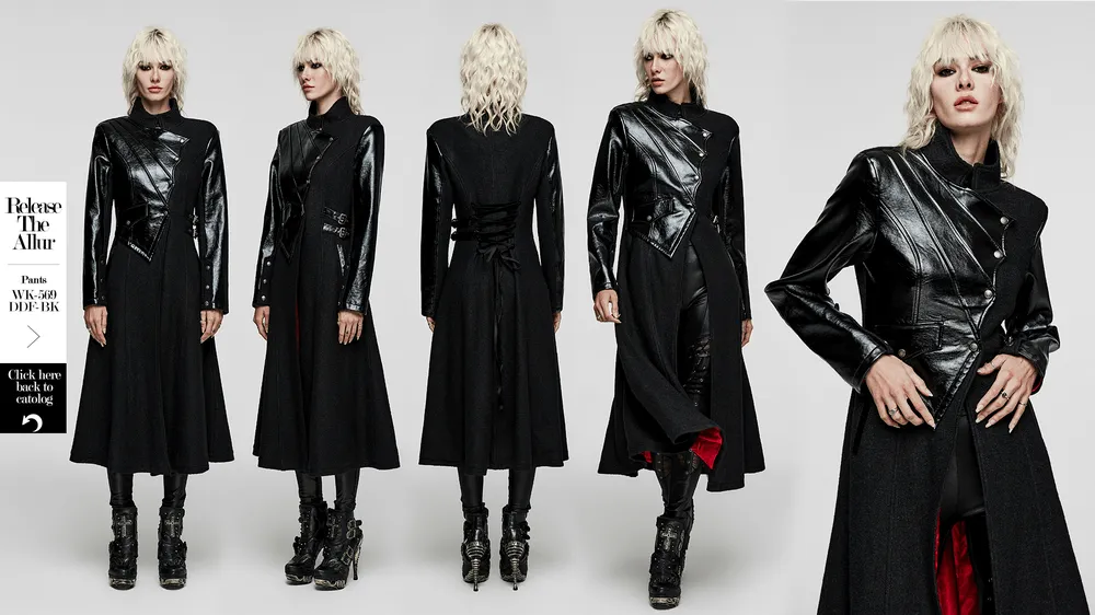 Faux Leather Wool Blend Gothic Coat