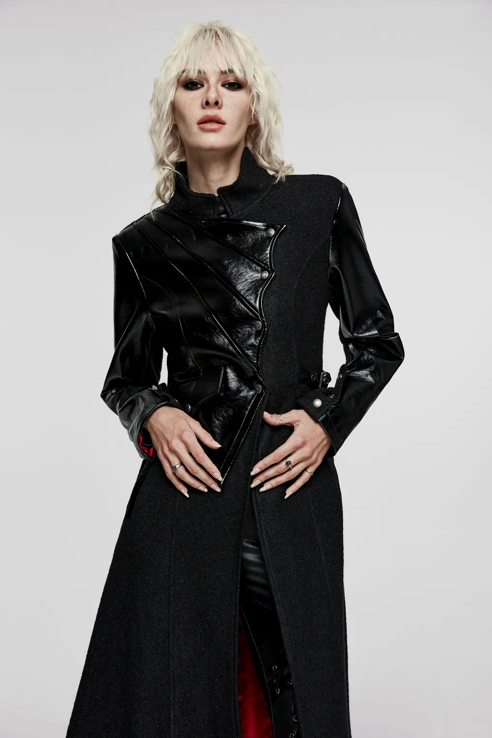Faux Leather Wool Blend Gothic Coat