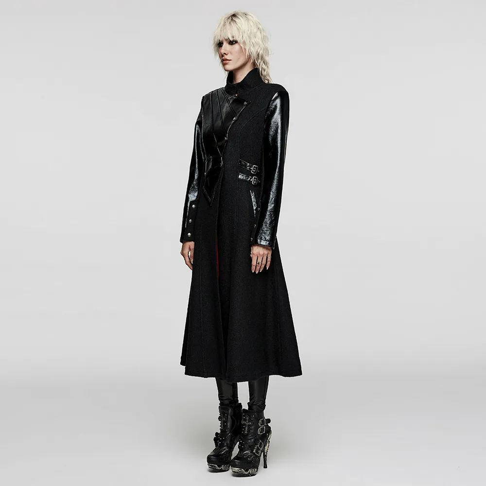 Faux Leather Wool Blend Gothic Coat