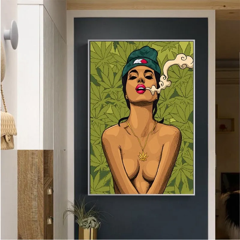 Girl Smoking Weed Canvas Painting Posters And Prints Cuadros Wall Art