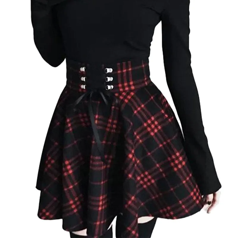 Gothic Lolita Skirt for Women / Plaid Pleated Ball Gown High Waist Skirt