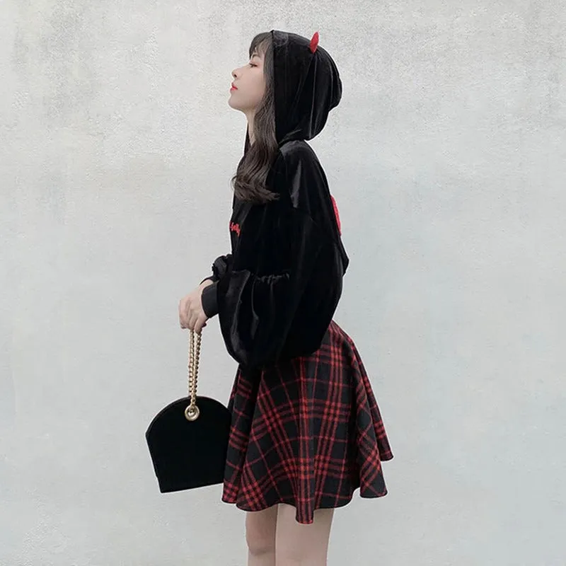 Gothic Lolita Skirt for Women / Plaid Pleated Ball Gown High Waist Skirt