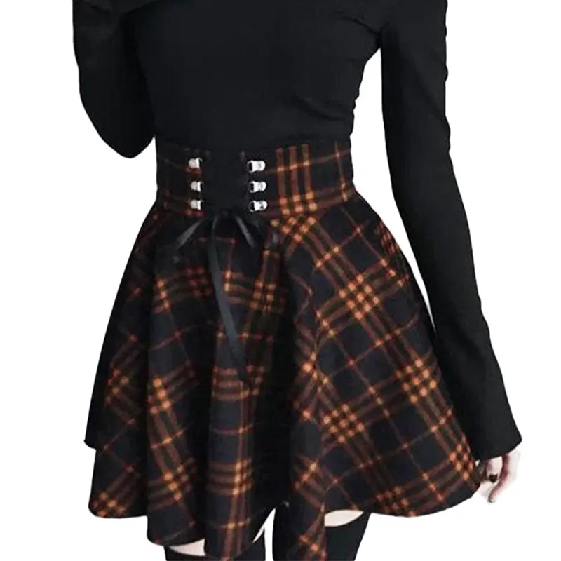 Gothic Lolita Skirt for Women / Plaid Pleated Ball Gown High Waist Skirt