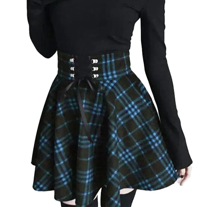 Gothic Lolita Skirt for Women / Plaid Pleated Ball Gown High Waist Skirt