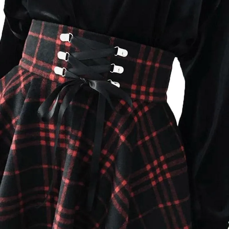 Gothic Lolita Skirt for Women / Plaid Pleated Ball Gown High Waist Skirt
