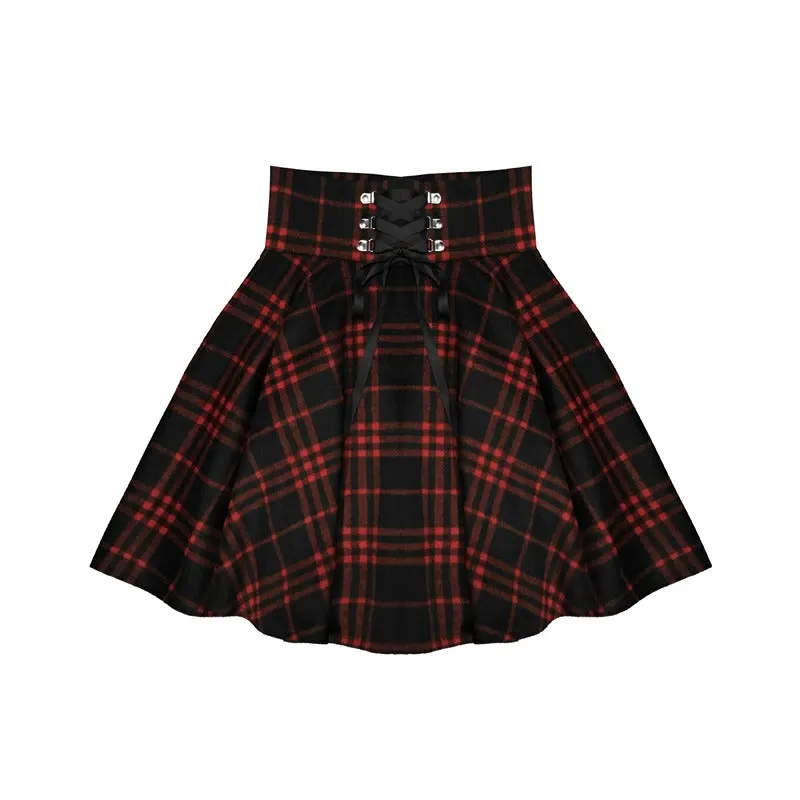 Gothic Lolita Skirt for Women / Plaid Pleated Ball Gown High Waist Skirt