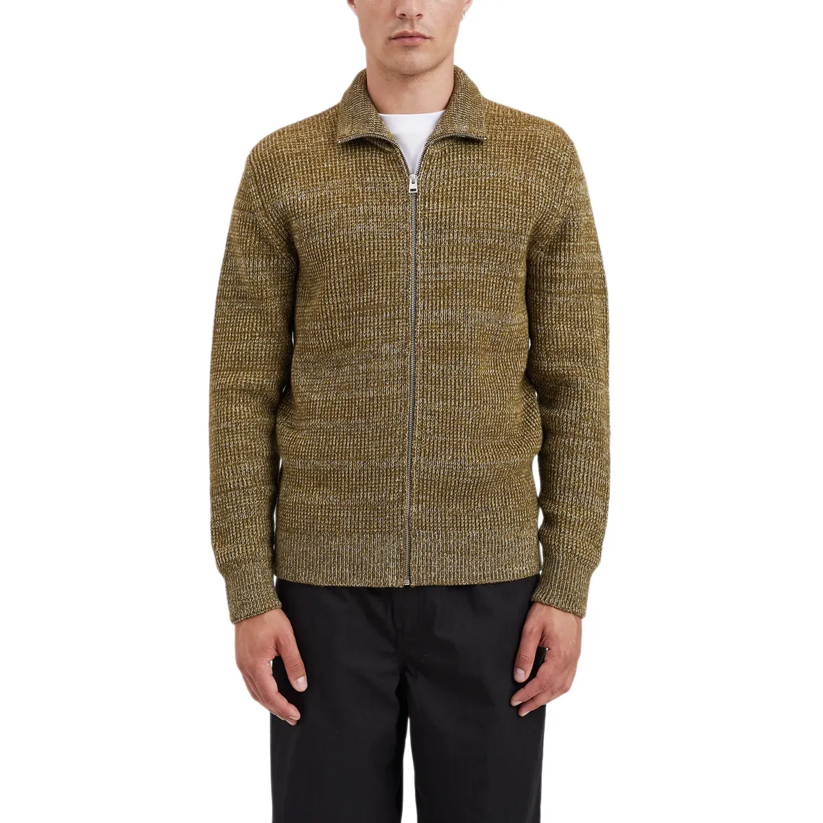 Hagen Wool Cotton Rib Full Zip Jacket