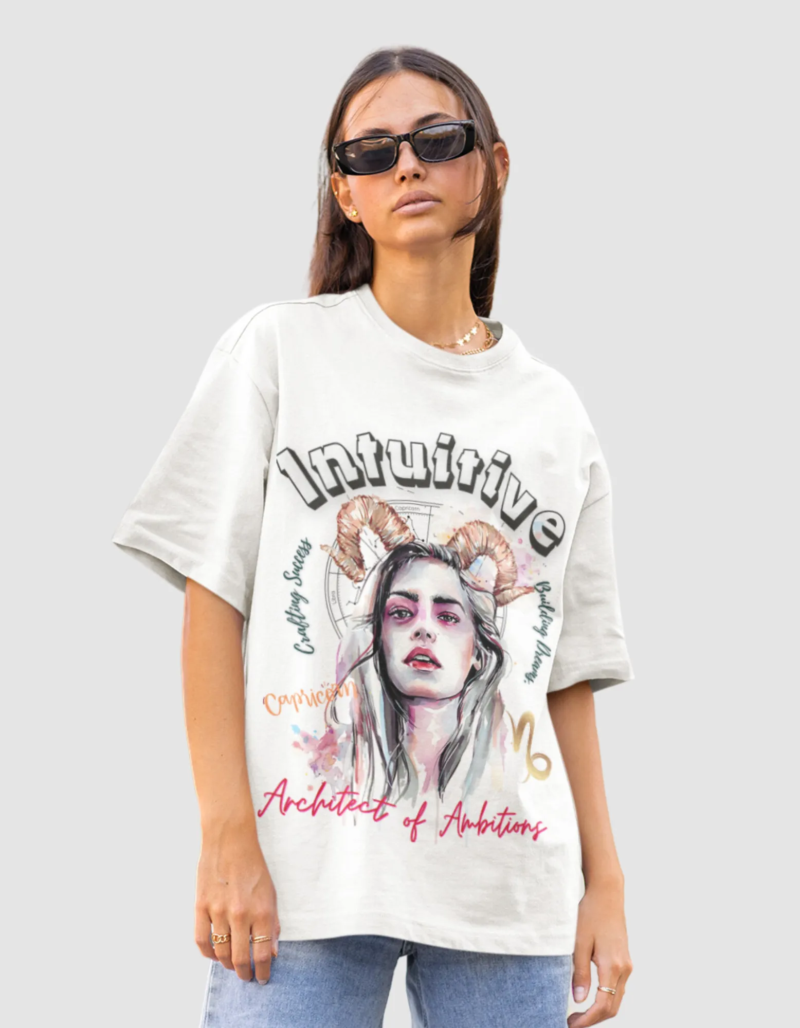 Intuitive Capricorn Graphic Printed Oversized T-Shirt For Women